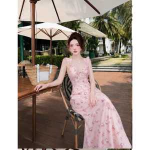 Đầm Váy Nữ Hoa Nhí Nhún Ngực Hoạ Tiết Tay Phồng, Váy Maxi Hoa Nhí Cổ Vuôn Dáng Xoè Đi Biển