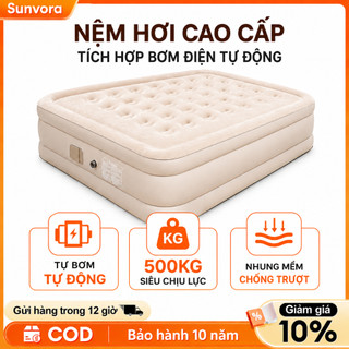 Nệm hơi tự bơm, đệm hơi chống ẩm, dùng cho nhà ở & dã ngoại (Tặng kèm gối và bơm điện)