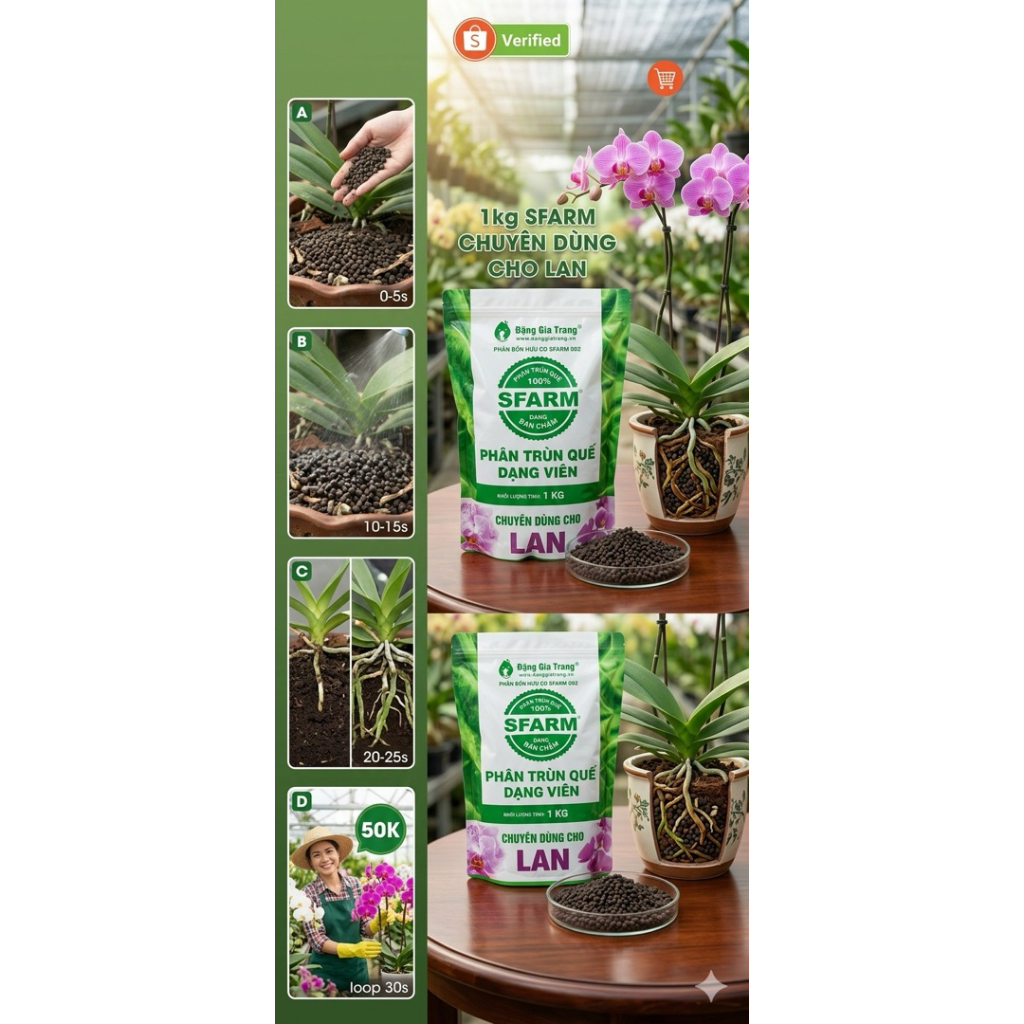 Phân Trùn Quế Viên Nén SFARM Đặng Gia Trang 1KG Hàng Chính Hãng Cho Hoa Lan Cây Cảnh