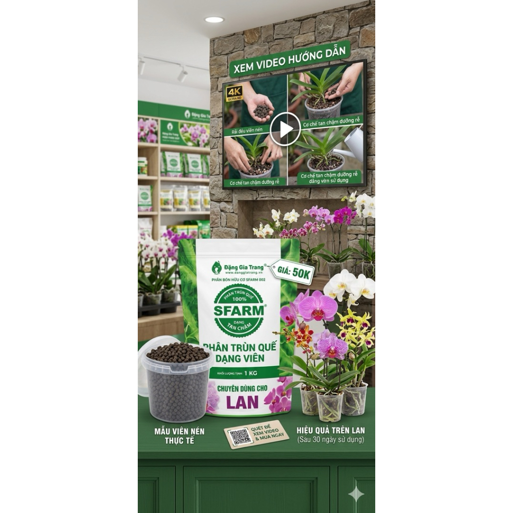 Phân Trùn Quế Viên Nén SFARM Đặng Gia Trang 1KG Hàng Chính Hãng Cho Hoa Lan Cây Cảnh
