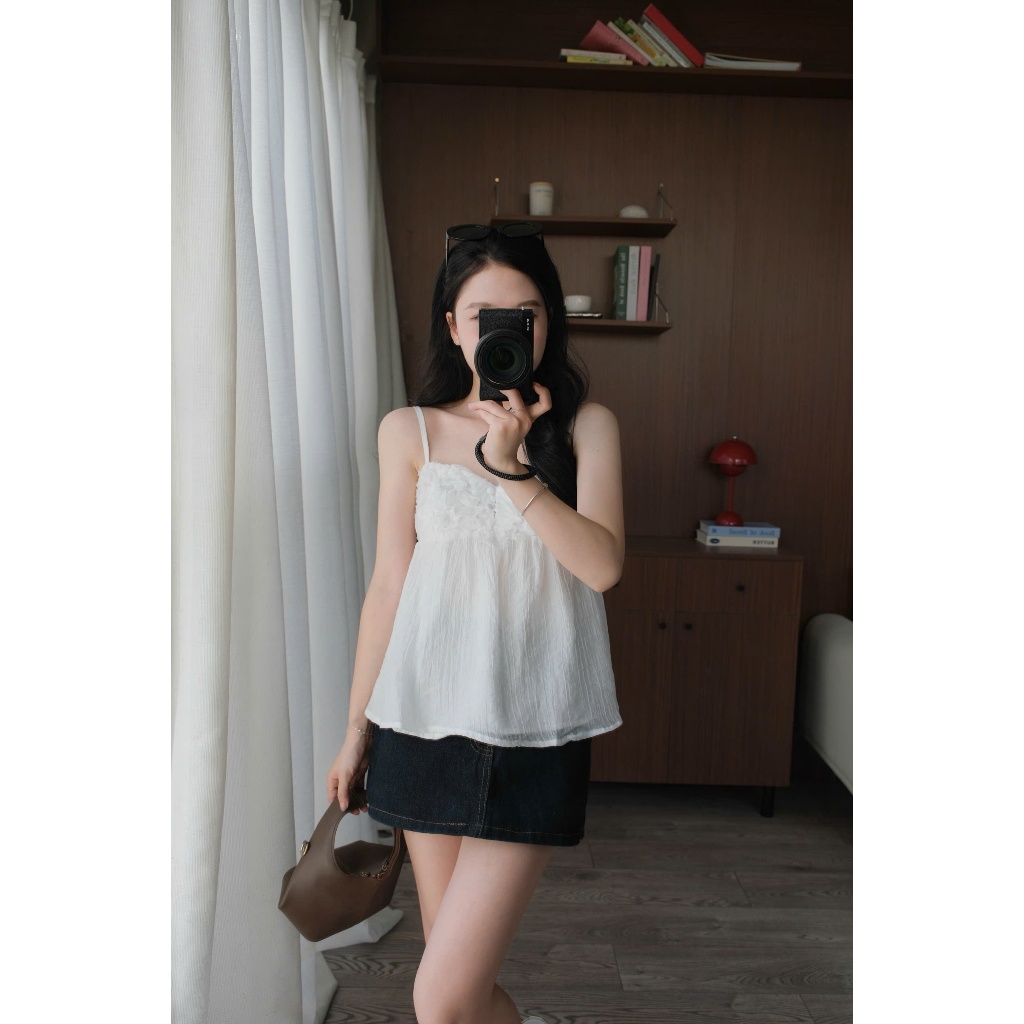 Joy Top (TSW) Áo 2 dây voan tơ hoa nổi Nữ the.sweaterweather