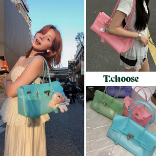 Jelly bag size 34x19 M1, Túi xách nhựa trong kích thước chữ nhật dài, túi đeo vai 3 màu TCHOOSE