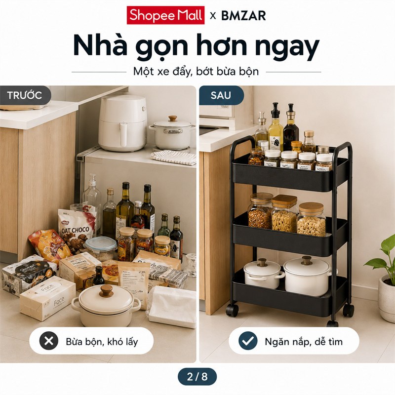 BMZAR Xe Đẩy Spa Đựng Đồ Có Bánh Xe Kệ Sắt Đa Năng Chắc Chắn Xe Để Đồ 3 Tầng Sang Trọng Cao Cấp