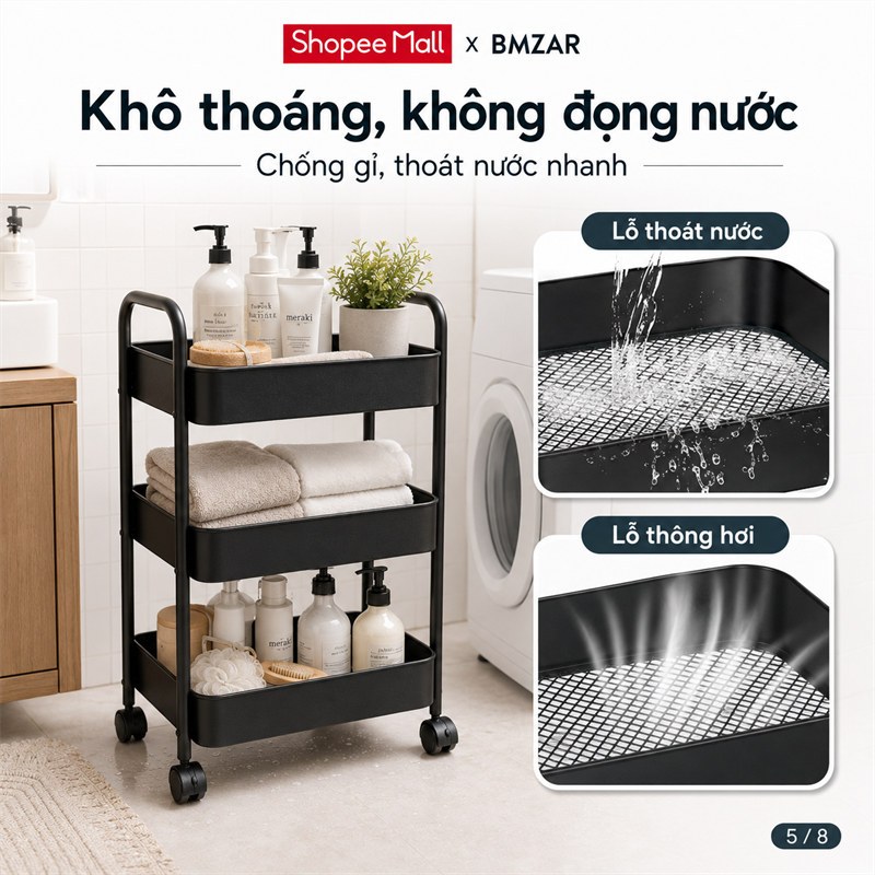 BMZAR Xe Đẩy Spa Đựng Đồ Có Bánh Xe Kệ Sắt Đa Năng Chắc Chắn Xe Để Đồ 3 Tầng Sang Trọng Cao Cấp