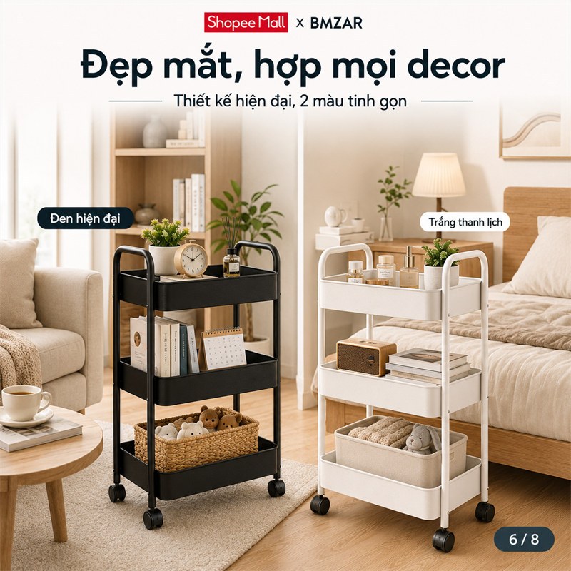 BMZAR Xe Đẩy Spa Đựng Đồ Có Bánh Xe Kệ Sắt Đa Năng Chắc Chắn Xe Để Đồ 3 Tầng Sang Trọng Cao Cấp