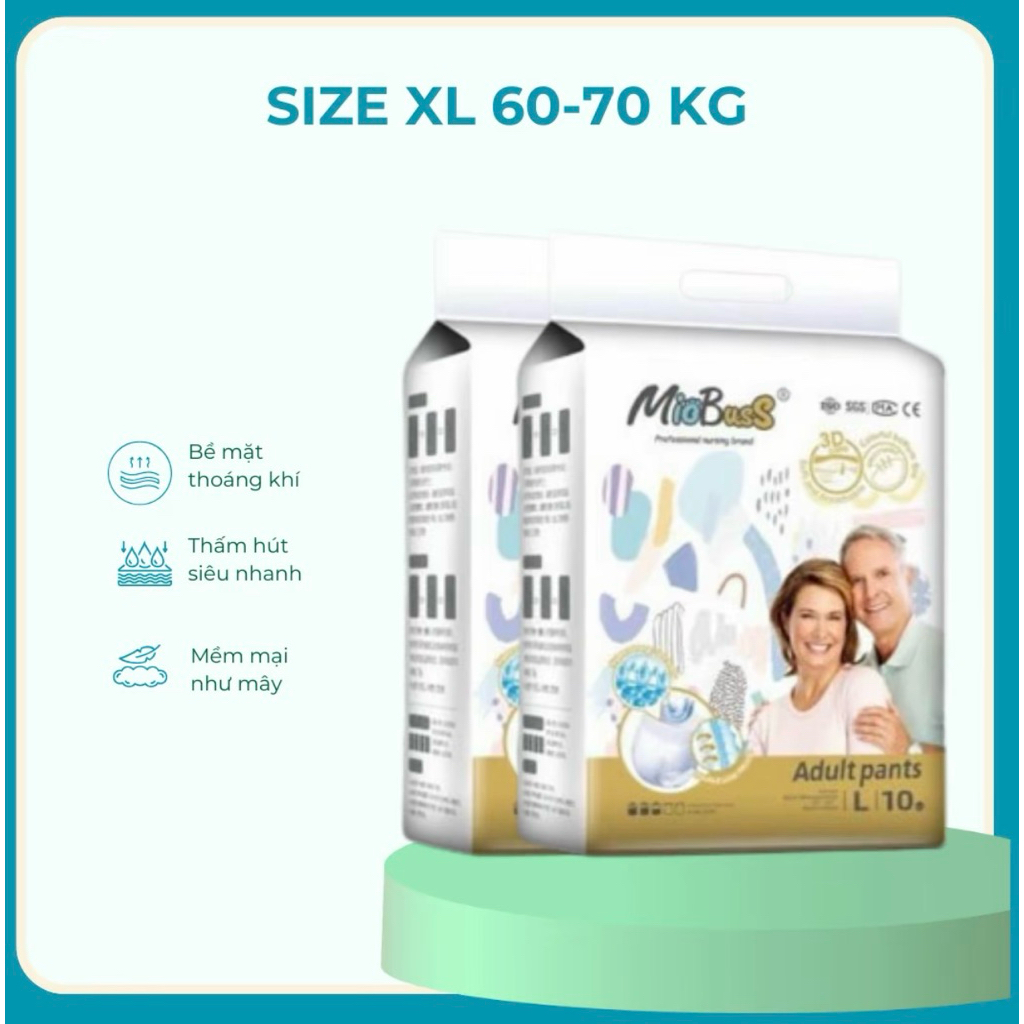 Combo 10 bịch bỉm quần người già MIOBUSS đủ size M,L,XL, chống tràn 360 độ