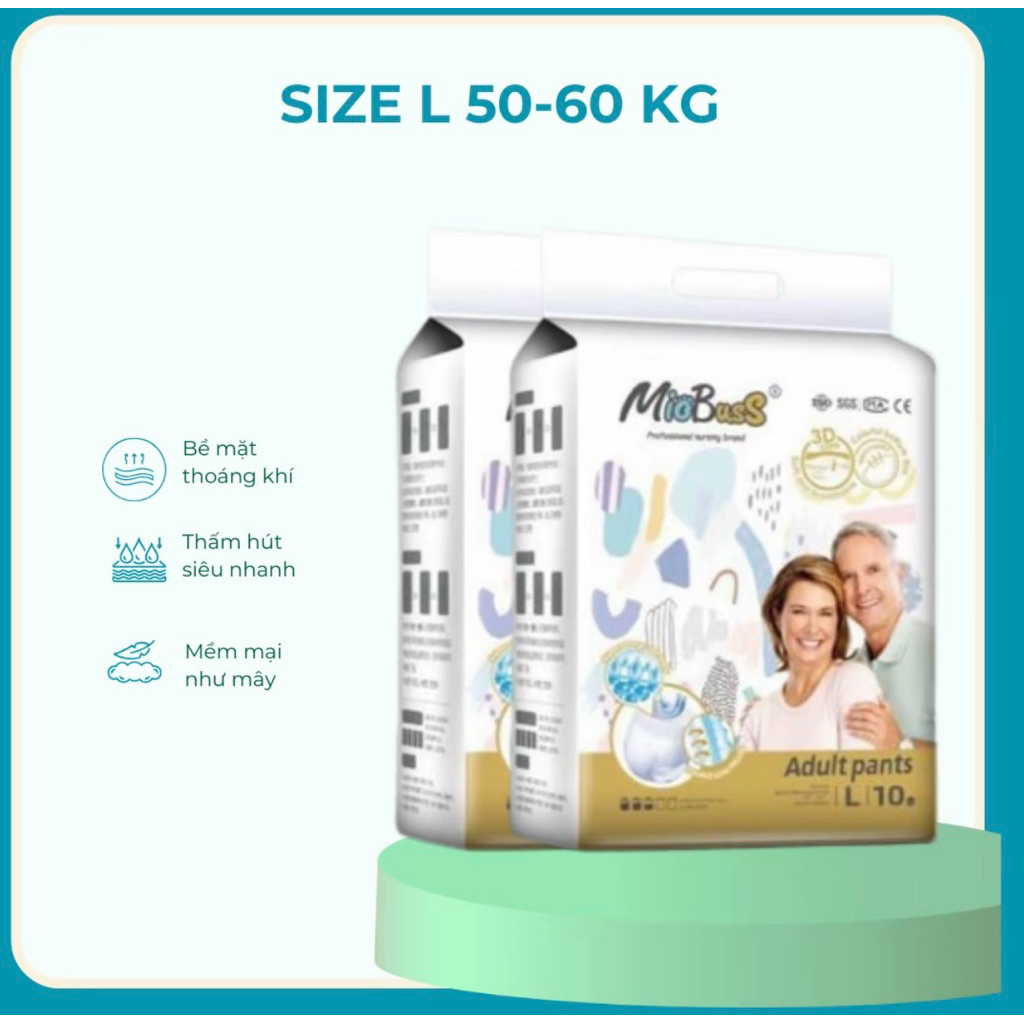 Combo 10 bịch bỉm quần người già MIOBUSS đủ size M,L,XL, chống tràn 360 độ