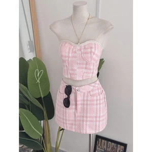 SET ÁO CROPTOP VIỀN NGỰC PHỐI CHÂN VÁY DẠ, SET ĐỒ NỮ TIỂU THƯ SANG CHẢNH | MEOINDAHOUSE