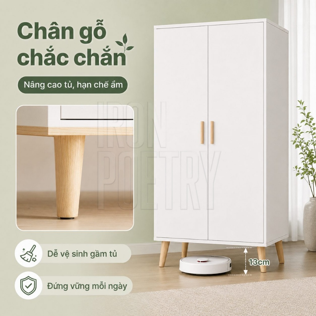Tủ Quần Áo IRONPO 2 Cánh Kích Thước 60cm Hoặc 80cm Có Mẫu 2 Ngăn Kéo Thiết Kế Nhỏ Gọn Cho Phòng Ngủ