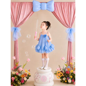 Váy Công Chúa Bé Gái Hai Dây Đính Hoa – Đầm Xòe Bèo Tầng Mềm Mát Cho Bé 1-6 Tuổi