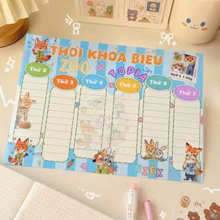 LEAFBOOK  Set 3 Tờ Thời Khóa Biểu Hoạt Hình Dễ Thương, Ghi Chép Tiện Lợi – Conan, Doraemon, Miffy, Chiikawa, Zootopia