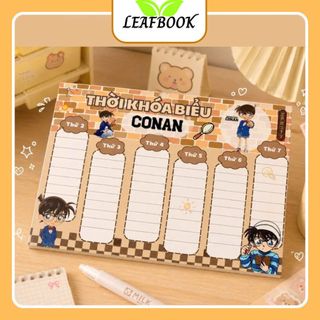 LEAFBOOK  Set 3 Tờ Thời Khóa Biểu Hoạt Hình Dễ Thương, Ghi Chép Tiện Lợi – Conan, Doraemon, Miffy, Chiikawa, Zootopia
