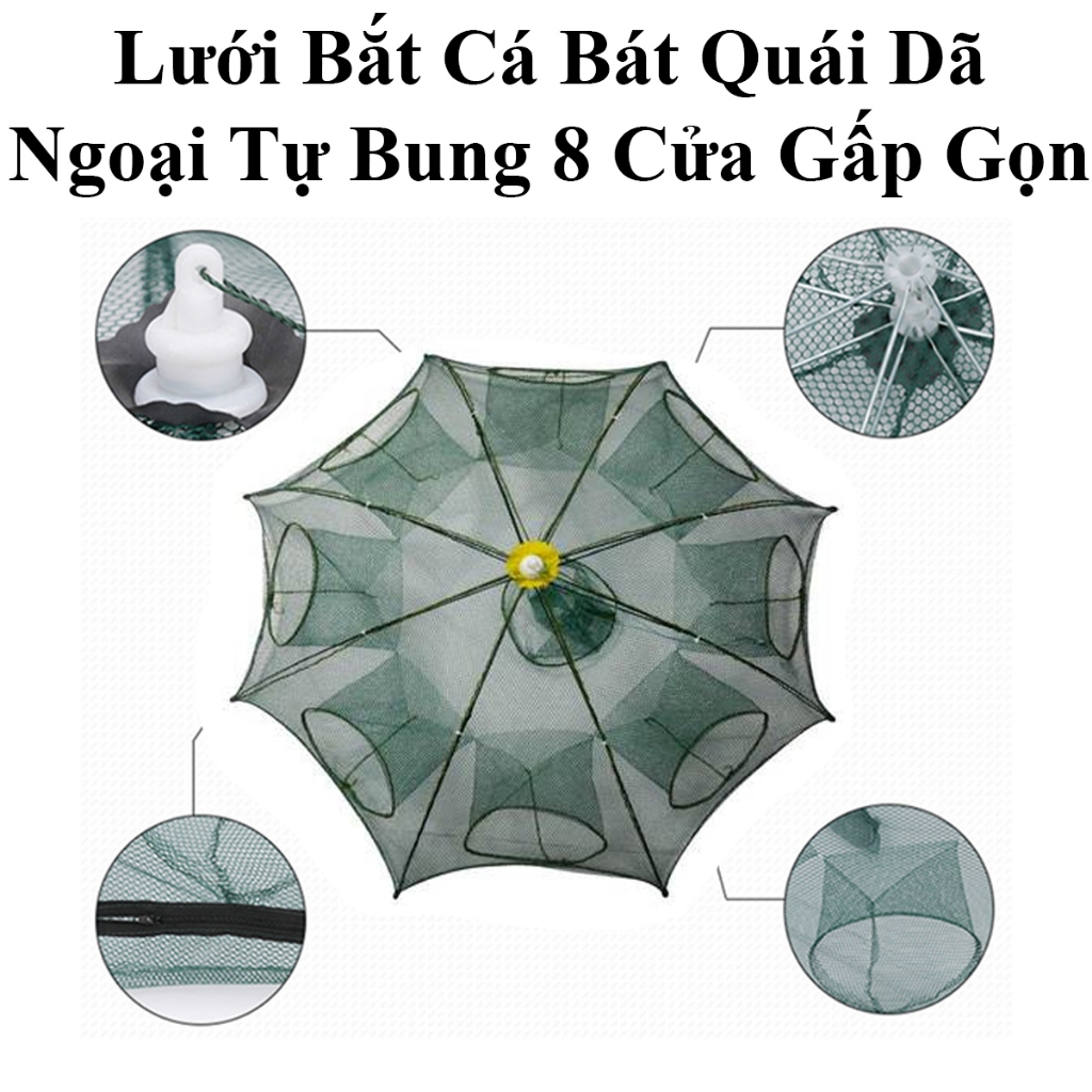 Lưới Bắt Cá Bát Quái Dã Ngoại Tự Bung 8 Cửa Tiện Dụng