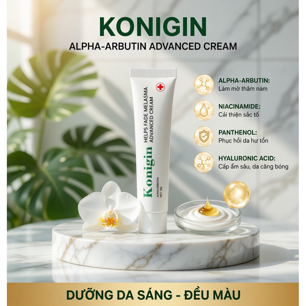 Kem Dưỡng Trắng Da Konigin Cấp Ẩm Sâu, Làm Sáng Da, Giảm Sạm Nám, Phục Hồi Da Khỏe Mịn Tuýp 30g