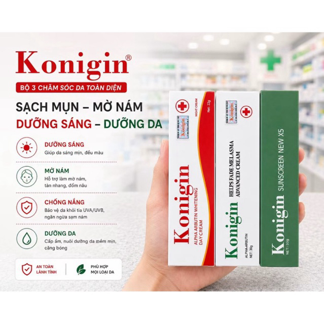 Kem Nám Konigin Dưỡng Trắng Da, Giảm Thâm Sạm, Cấp Ẩm Phục Hồi Da Bộ 3 Món