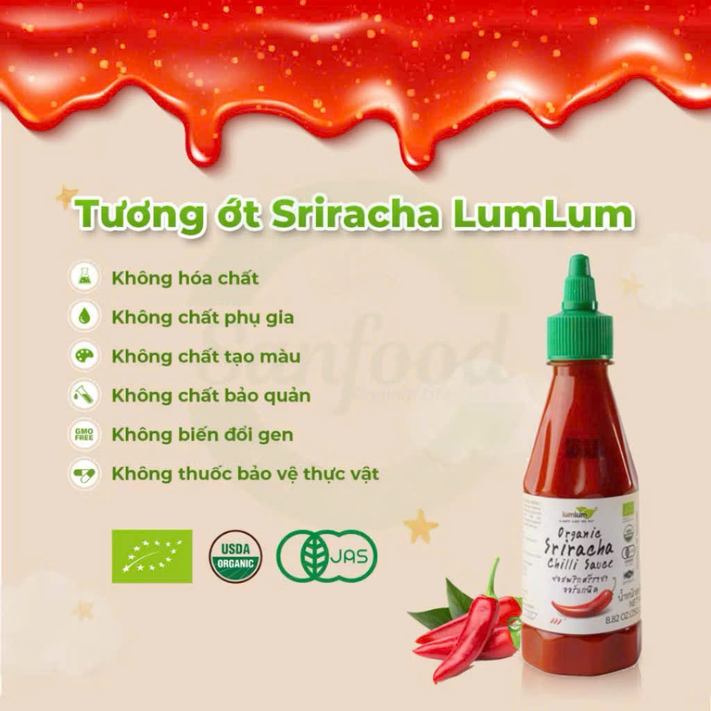 Tương Ớt Sriracha Hữu Cơ LumLum 250g Thái Lan. Organic Sriracha Chili Sauce