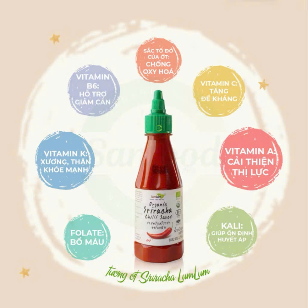 Tương Ớt Sriracha Hữu Cơ LumLum 250g Thái Lan. Organic Sriracha Chili Sauce