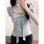 【Élan Sweet】Áo Nữ Kẻ Caro Cổ Vuông Phối Ren Ngực - Áo Tay Ngắn Phồng Buộc Nơ Eo Dáng Ôm Hack Dáng Hot Trend