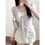 【Élan Sweet】Áo Nữ Kẻ Caro Cổ Vuông Phối Ren Ngực - Áo Tay Ngắn Phồng Buộc Nơ Eo Dáng Ôm Hack Dáng Hot Trend