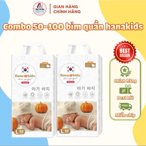 COMBO 50 - 100 bỉm quần HanaKids hữu cơ mỏng nhẹ thấm hút tốt, dịu êm với da em bé