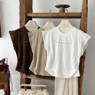 VMY Studio - Áo thun pha cổ ren co dãn ôm body xinh xắn, áo tay lỡ ren in chữ trước ngực trẻ trung QCL1 nữ