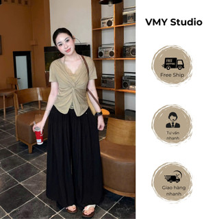 VMY Studio - Áo thun pha cổ ren co dãn form ôm body siêu hot nữ, áo cổ tim ren sang trọng tay ngắn nữ