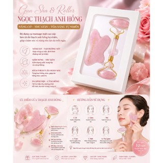 Bộ Đá Guasha Thạch Anh & Cây Lăn Massage Mặt Cao Cấp - Nâng Cơ Giảm Nếp Nhăn Hiệu Quả