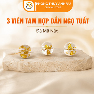 3 viên tam hợp dần ngọ tuất chất liệu mã não trắng đã khai quang - size 8 10 12ly - may mắn tài lộc
