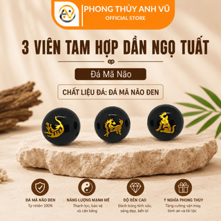 3 viên tam hợp dần ngọ tuất chất liệu mã não đã khai quang - size 8 10 12ly - may mắn tài lộc