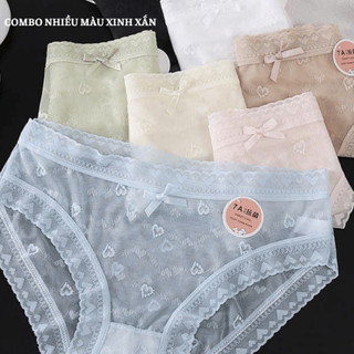Sét 10 quần lót nữ ren tơ 7A xuyên thấu, diệt nổi hình trái tim mềm mỏng, thoáng mát MELYN-FW LR271