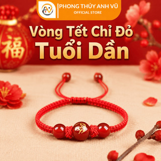 Vòng tết chỉ đỏ tuổi dần mix đá mã não - may mắn tài lộc bình an - Phong Thủy Anh Vũ