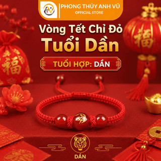 Vòng tết chỉ đỏ tuổi dần mix đá mã não - may mắn tài lộc bình an - Phong Thủy Anh Vũ