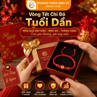Vòng tết chỉ đỏ tuổi dần mix đá mã não - may mắn tài lộc bình an - Phong Thủy Anh Vũ