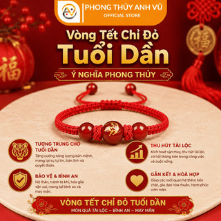 Vòng tết chỉ đỏ tuổi dần mix đá mã não - may mắn tài lộc bình an - Phong Thủy Anh Vũ