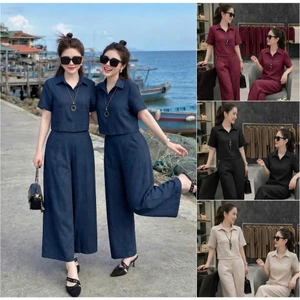 Set bộ đũi sơ mi cổ đức - tay ngắn , quần ống rộng, lưng thun , chất liệu Đũi mềm ,Phong cách trẻ trung