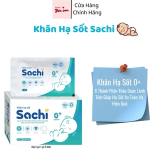 Khăn Lau Hạ Sốt Thảo Dược Sachi 0m+, 2y+ Thải Nhiệt Hạ Sốt Cho Trẻ Em Hộp 5gói x 5 Khăn/Gói.