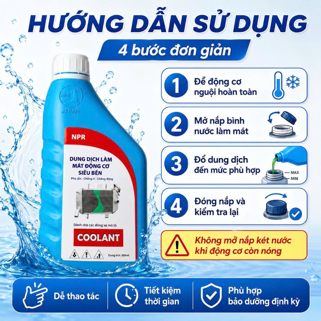 Nước Làm Mát Xe Máy Pha Sẵn, Nước Mát Honda Yamaha Chống Đông Chống Gỉ NPR JAPAN 500ML