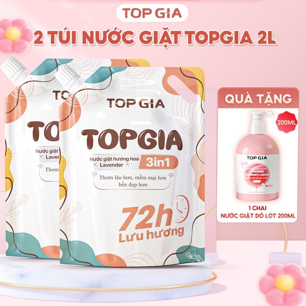 [COMPO 1 TẶNG 1] Nước giặt xả TopGia dịu nhẹ, an toàn cho da, sạch vết bẩn, thơm lâu đến 72h