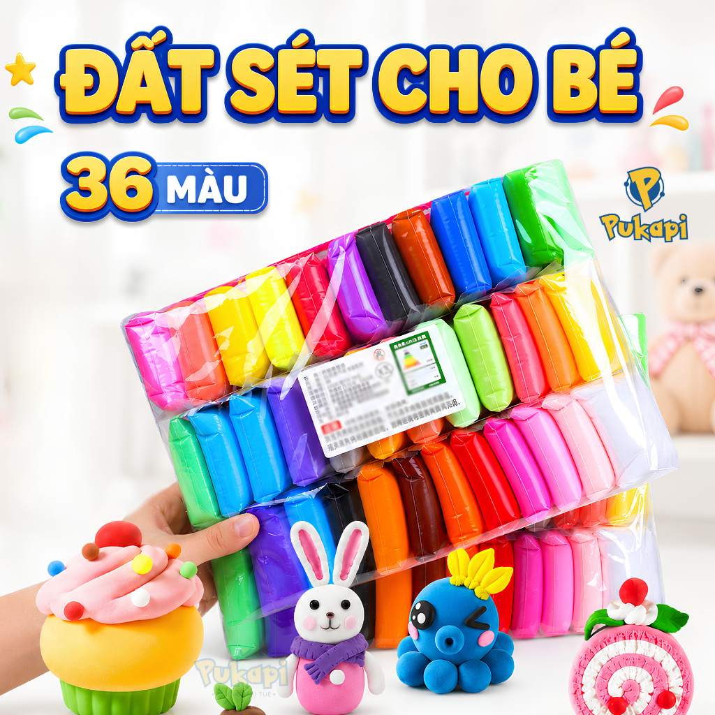 Đất Sét Tự Khô Đất Sét Nặn Cho Bé Đất Nặn Mỹ Thuật Đất Sét Khô Tạo Hình Set 36 Màu-Đồ Chơi Cho Bé PUKAPI