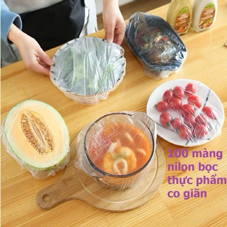 Set 100 màng bọc thực phẩm túi gấu có chun co giãn tái sử dụng