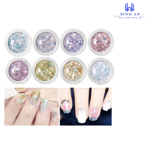 Nhũ Vảy Cá Nail Sét 8 Hũ, Sét Nhũ Kim Tuyến 9D Trang Trí Móng, Cực Xinh [ Bình An ]