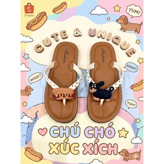 (Tăng size)  Dép Kẹp Nữ Đi Biển, Dép Xỏ Ngón Nữ Đế Bệt Quai Chấm Bi Họa Tiết Hoạt Hình Đáng Yêu - 035
