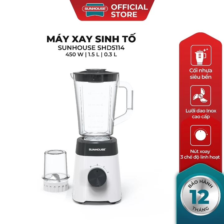 [CHÍNH HÃNG] Máy Xay Sinh Tố Đa Năng Sunhouse SHD5114 - Công Suất 450W - 3 Chức Năng - Gồm 2 Cối
