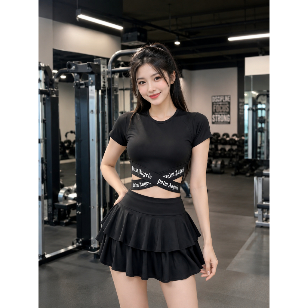Bộ Đồ Tập Nữ Chân Váy Tầng Và Áo Cạp Chữ, Đi Biển,Tập Gym Nữ, Tập Nhảy Đội Nhóm Aerobic Chất Đẹp Cao Cấp