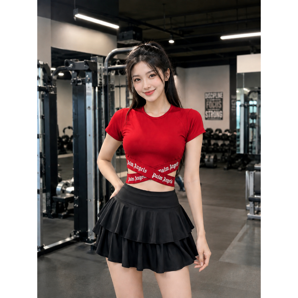 Bộ Đồ Tập Nữ Chân Váy Tầng Và Áo Cạp Chữ, Đi Biển,Tập Gym Nữ, Tập Nhảy Đội Nhóm Aerobic Chất Đẹp Cao Cấp