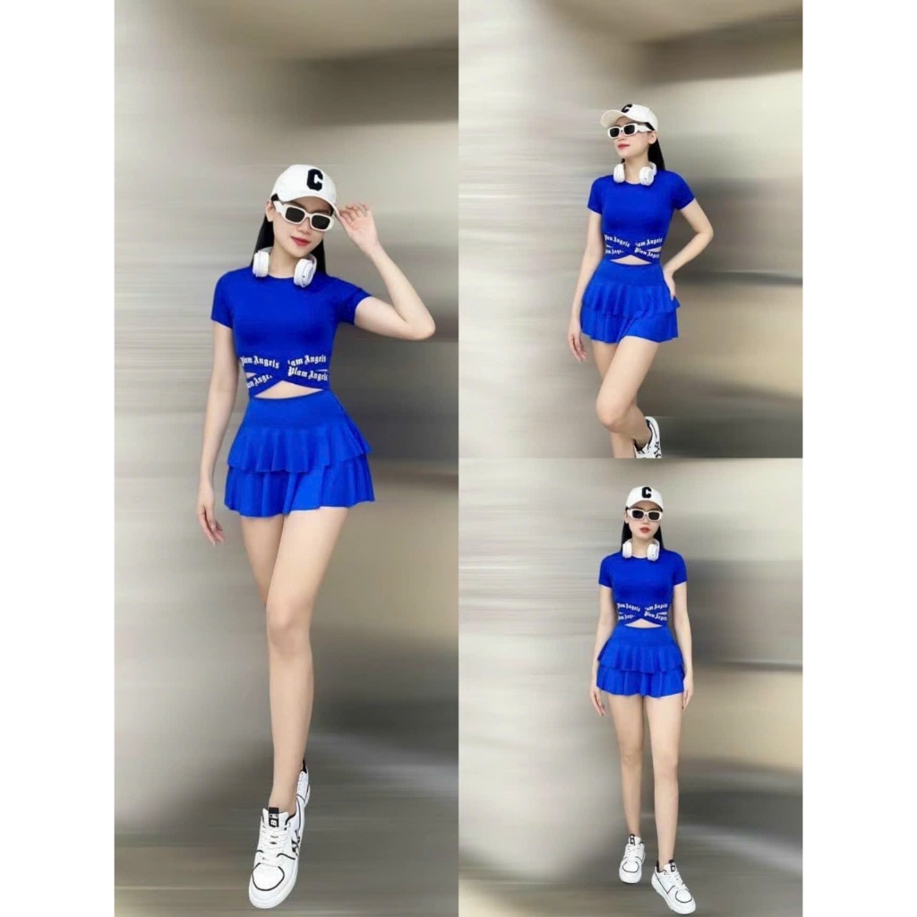 Bộ Đồ Tập Nữ Chân Váy Tầng Và Áo Cạp Chữ, Đi Biển,Tập Gym Nữ, Tập Nhảy Đội Nhóm Aerobic Chất Đẹp Cao Cấp
