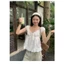 Áo babydoll nữ kiểu Linen tay phồng nơ ngực cổ v công chúa phong cách 130 a226
