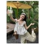 Áo babydoll nữ kiểu Linen tay phồng nơ ngực cổ v công chúa phong cách 130 a226