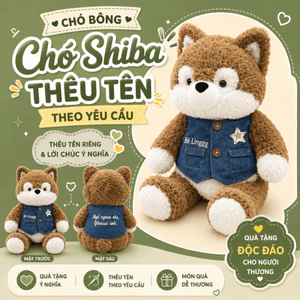 Gấu Bông 40cm Chú Mặc Áo Jeans Cao Cấp CÓ THÊU TÊN – Thú Nhồi Bông Dễ Thương, Quà Tặng Hot Trend