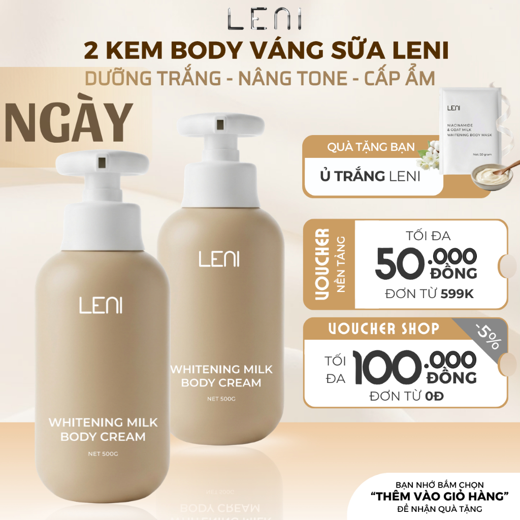 [Tặng 2 Ủ Trắng] Combo 2 Kem Body Váng Sữa Sáng Da Nâng Tone Dưỡng Ẩm Phục Hồi Sâu - Hộp 500ml
